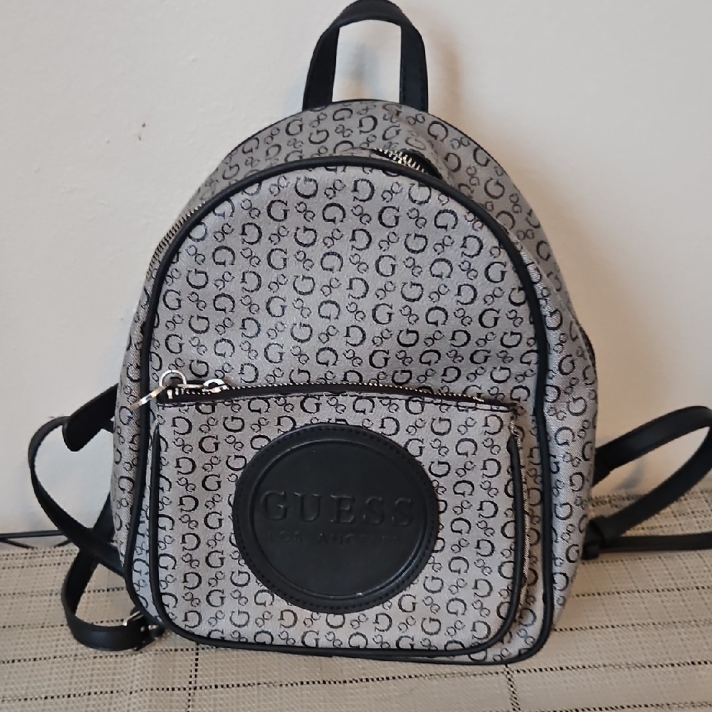 Guess Monogrammed Gray and Black Backpack